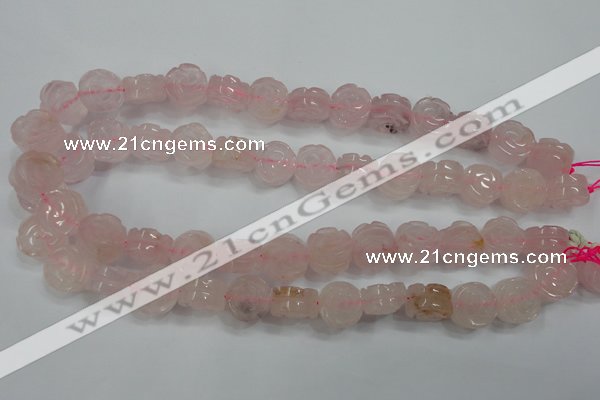 CFG890 15.5 inches 14mm carved flower rose quartz gemstone beads