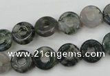 CFG901 15.5 inches 12mm carved coin donut moss agate beads