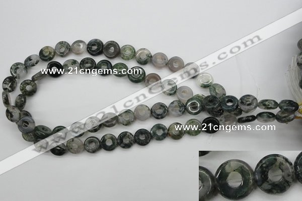 CFG901 15.5 inches 12mm carved coin donut moss agate beads