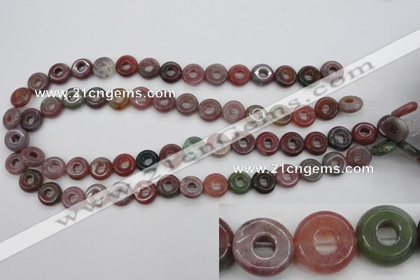 CFG902 15.5 inches 12mm carved coin donut Indian agate beads