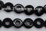 CFG903 15.5 inches 12mm carved coin donut black agate beads