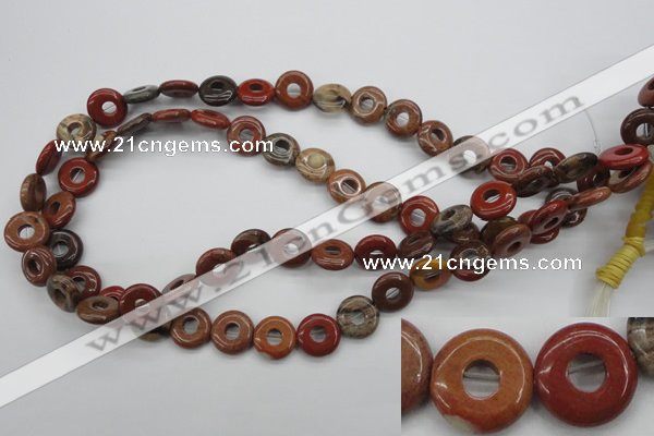 CFG905 15.5 inches 12mm carved coin donut brecciated jasper beads