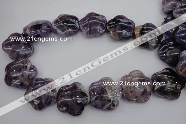 CFG913 15.5 inches 32*33mm carved flower dogtooth amethyst beads