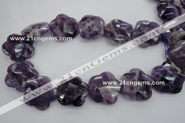 CFG914 15.5 inches 32*33mm faceted & carved flower dogtooth amethyst beads