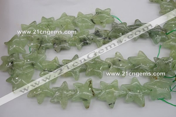 CFG919 15.5 inches 30*33mm carved star green rutilated quartz beads
