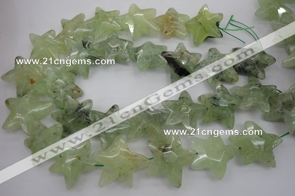 CFG920 30*33mm faceted & carved star green rutilated quartz beads