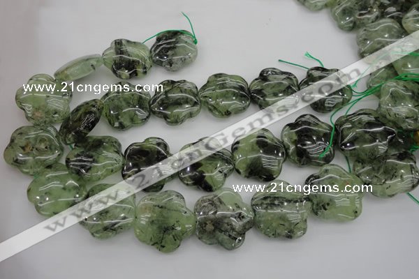 CFG922 15.5 inches 32*33mm carved flower green rutilated quartz beads