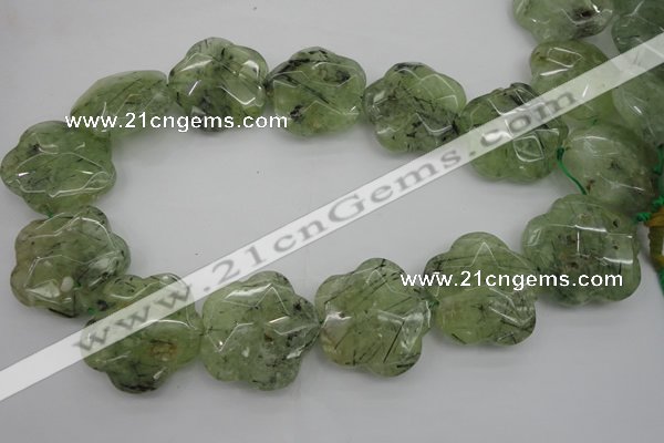 CFG923 32*33mm faceted & carved flower green rutilated quartz beads