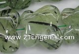 CFG925 15.5 inches 30*33mm carved butterfly green rutilated quartz beads