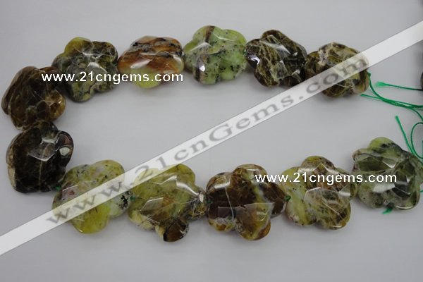 CFG936 32*33mm faceted & carved flower yellow & green opal beads