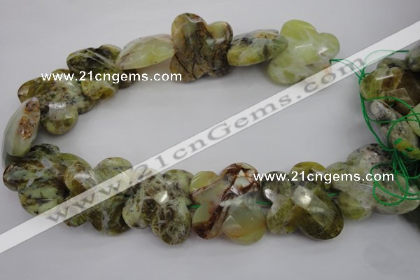 CFG939 30*33mm faceted & carved butterfly yellow & green opal beads