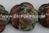 CFG941 15.5 inches 32*33mm carved flower green opal gemstone beads