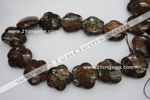 CFG942 32*33mm faceted & carved flower green opal gemstone beads