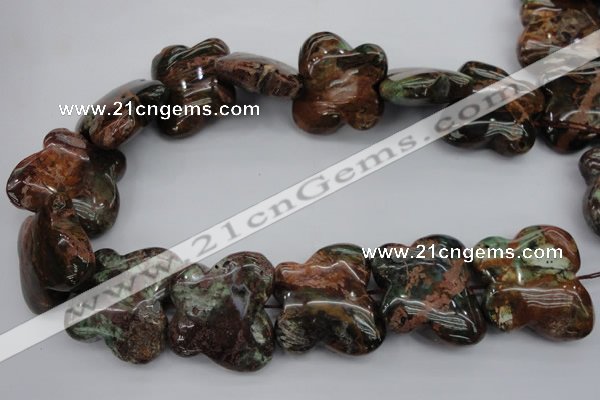 CFG944 15.5 inches 30*33mm carved butterfly green opal gemstone beads