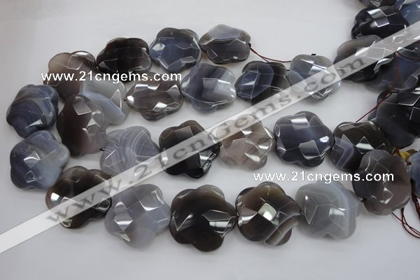 CFG948 32*33mm faceted & carved flower grey botswana agate beads