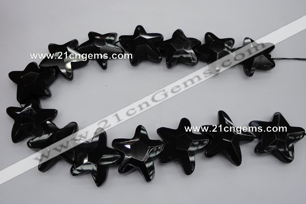 CFG954 15.5 inches 30*33mm faceted & carved star black agate beads