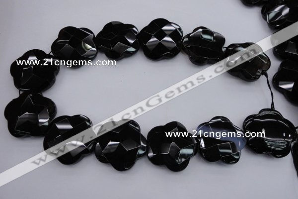 CFG957 15.5 inches 32*33mm faceted & carved flower black agate beads