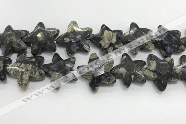 CFG985 15.5 inches 33*33mm carved star grey opal gemstone beads