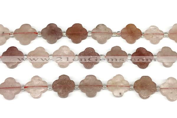 CFG995 15 inches 16mm - 17mm carved flower strawberry quartz beads