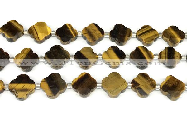 CFG997 15 inches 16mm - 17mm carved flower yellow tiger eye beads