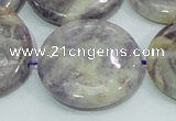 CFJ03 15.5 inches 30mm flat round natural purple flower stone beads