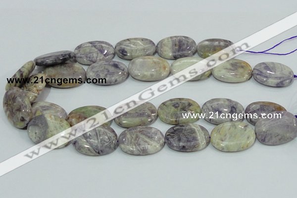 CFJ06 15.5 inches 22*30mm oval natural purple flower stone beads