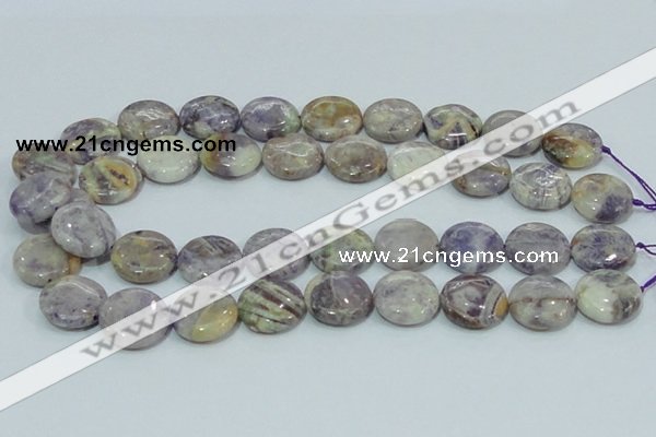 CFJ16 15.5 inches 16mm flat round natural purple flower stone beads