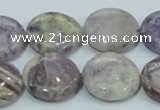 CFJ17 15.5 inches 18mm flat round natural purple flower stone beads