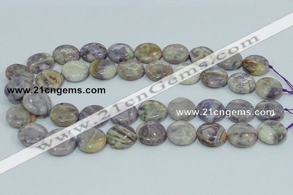 CFJ17 15.5 inches 18mm flat round natural purple flower stone beads