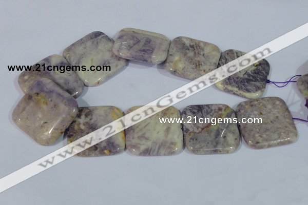 CFJ21 15.5 inches 40*40mm square natural purple flower stone beads