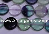 CFL1061 15 inches 10mm flat round natural fluorite gemstone beads