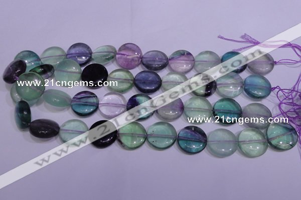 CFL1061 15 inches 10mm flat round natural fluorite gemstone beads