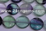 CFL1062 15 inches 12mm flat round natural fluorite gemstone beads