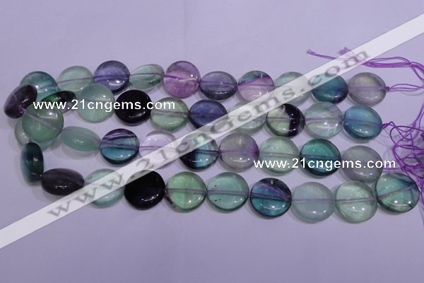 CFL1062 15 inches 12mm flat round natural fluorite gemstone beads