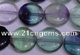 CFL1064 15 inches 16mm flat round natural fluorite gemstone beads