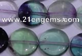 CFL1066 15 inches 20mm flat round natural fluorite gemstone beads