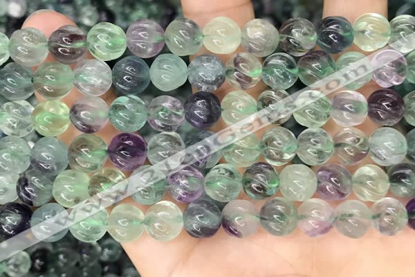 CLF1167 15.5 inches 8mm carved round fluorite gemstone beads