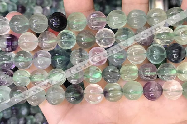 CLF1168 15.5 inches 10mm carved round fluorite gemstone beads