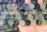 CLF1169 15.5 inches 12mm carved round fluorite gemstone beads