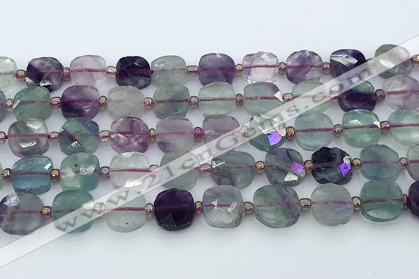 CFL1233 15.5 inches 10mm faceted square fluorite beads