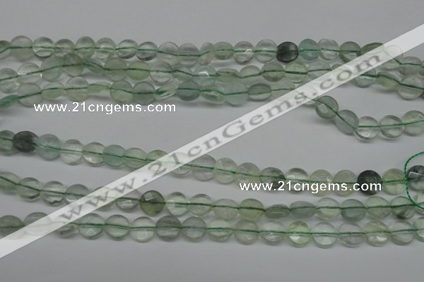 CFL131 15.5 inches 8mm faceted coin green fluorite beads