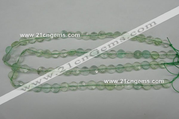 CFL132 15.5 inches 10mm faceted coin green fluorite beads