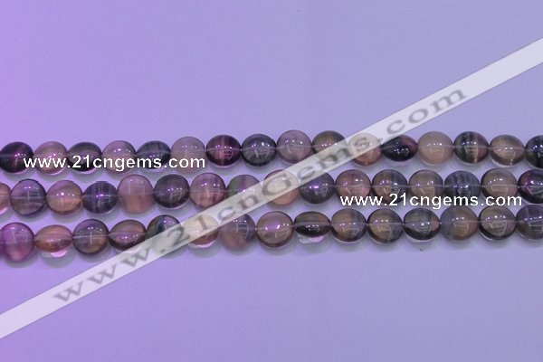 CFL1331 15.5 inches 10mm flat round purple fluorite gemstone beads