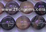 CFL1334 15.5 inches 15mm flat round purple fluorite gemstone beads