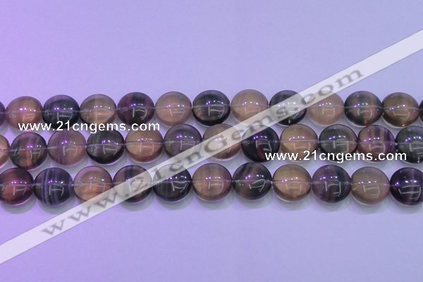 CFL1335 15.5 inches 16mm flat round purple fluorite gemstone beads