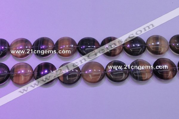 CFL1338 15.5 inches 25mm flat round purple fluorite gemstone beads