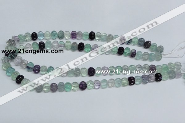 CFL300 15.5 inches 8*10mm carved rondelle natural fluorite beads