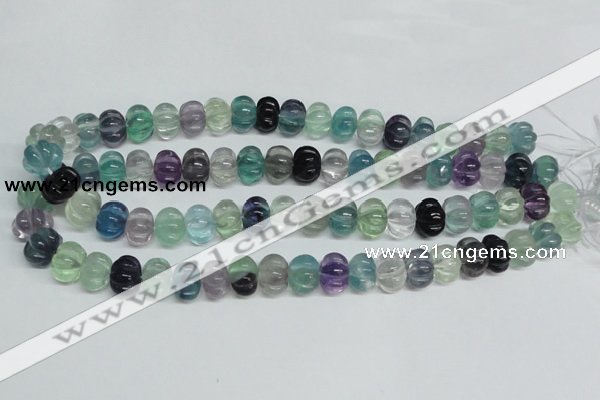 CFL301 15.5 inches 10*14mm carved rondelle natural fluorite beads