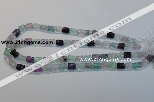 CFL305 15.5 inches 8*10mm carved column natural fluorite beads