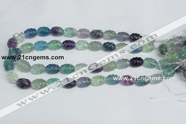CFL306 15.5 inches 12*16mm carved rice natural fluorite beads